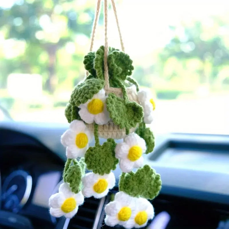 Handmade Crochet Daisy Plant Car Mirror Hanging Decoration – home hangings, rear mirror decoration for cars