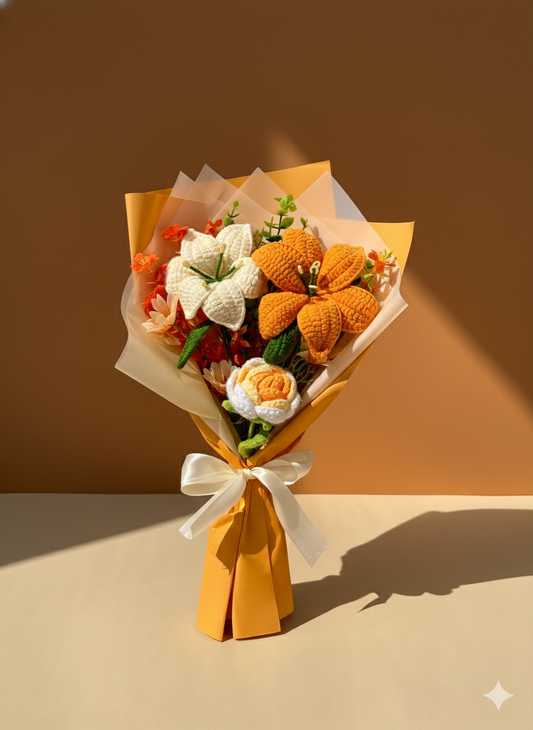 Crochet Yellow Flowers Bouquet, Handmade Finished Knitted Flower Bouquet for Birthday Housewarming Gift & Handmade Home Decor