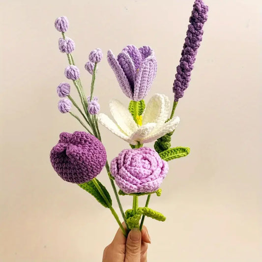 6 Pieces bundle Purple Crochet Flowers , Perfect for Gifts on Valentine'S Day, Teacher'S Day, Mother'S Day, Father'S Day, Weddings, Anniversaries, Birthdays, And for Decorating Living Rooms, Rooms, Balconies, And Vases for Easter