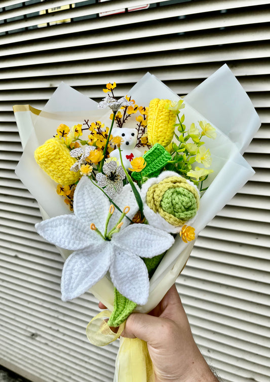 White Crochet Flowers Bouquet, Handmade Finished Knitted Flower Bouquet for Birthday Housewarming Gift & Handmade Home Decor