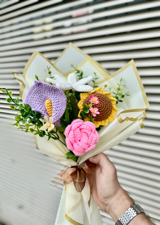 Crochet Flowers Bouquet, Handmade Finished Knitted Flower Bouquet for Birthday Housewarming Gift & Handmade Home Decor