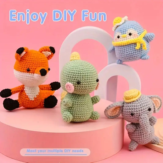 4 pcs DIY Animals Crochet Kit for Beginners – All-in-One Handmade Starter Set for Relaxation & Focus