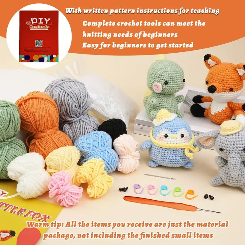 4 pcs DIY Animals Crochet Kit for Beginners – All-in-One Handmade Starter Set for Relaxation & Focus