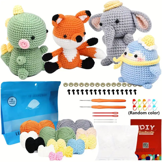 4 pcs DIY Animals Crochet Kit for Beginners – All-in-One Handmade Starter Set for Relaxation & Focus