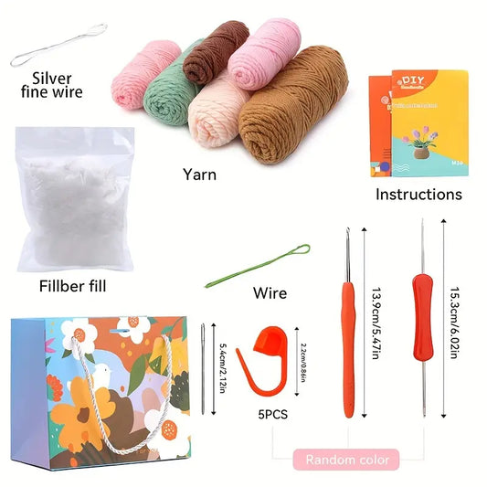 Tulip Pot Crochet Kit for Beginners – All-in-One Handmade Starter Set for Relaxation & Focus