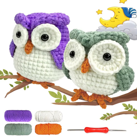 2 pcs Owl Crochet Kit for Beginners – All-in-One Handmade Starter Set for Relaxation & Focus
