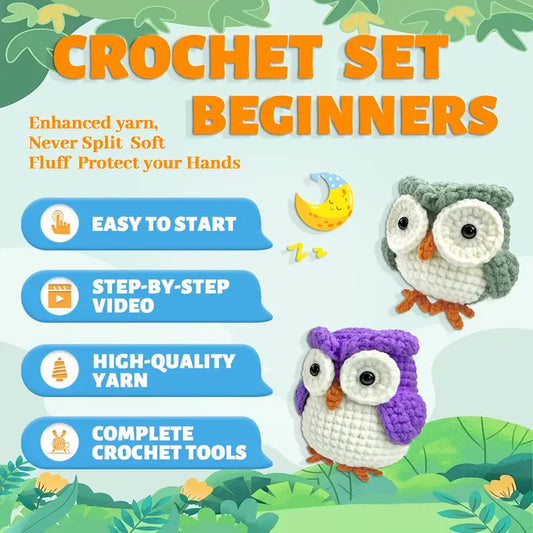 2 pcs Owl Crochet Kit for Beginners – All-in-One Handmade Starter Set for Relaxation & Focus