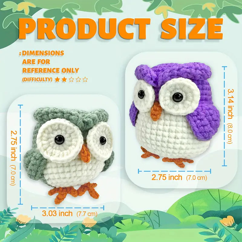 2 pcs Owl Crochet Kit for Beginners – All-in-One Handmade Starter Set for Relaxation & Focus