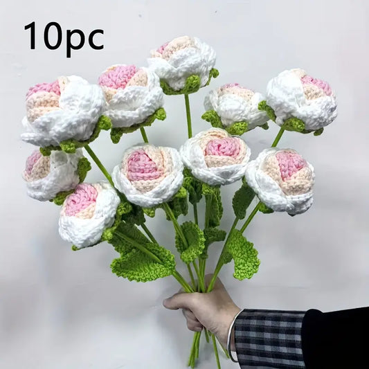 10 Pieces bundle Crochet Pink Roses , Perfect for Gifts on Valentine'S Day, Teacher'S Day, Mother'S Day, Father'S Day, Weddings, Anniversaries, Birthdays, And for Decorating Living Rooms, Rooms, Balconies, And Vases for Easter