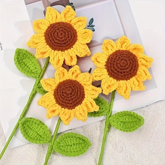 3 Pieces bundle Crochet Sunflowers Pink and White, Perfect for Gifts on Valentine'S Day, Teacher'S Day, Mother'S Day, Father'S Day, Weddings, Anniversaries, Birthdays, And for Decorating Living Rooms, Rooms, Balconies, And Vases for Easter