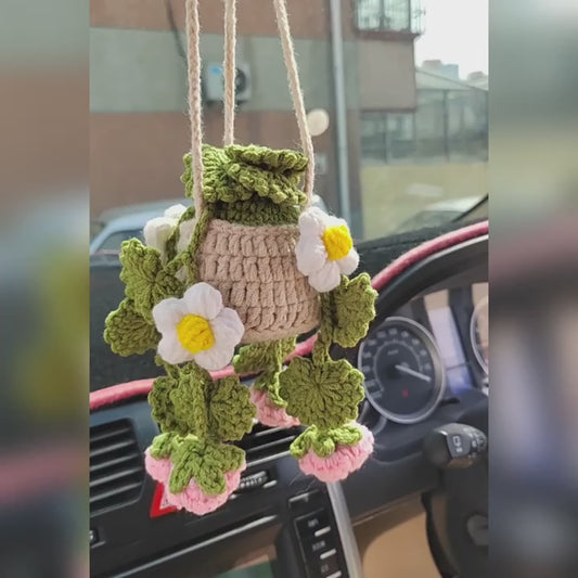 Handmade Crochet Daisy Plant Car Mirror Hanging Decoration – home hangings, rear mirror decoration for cars